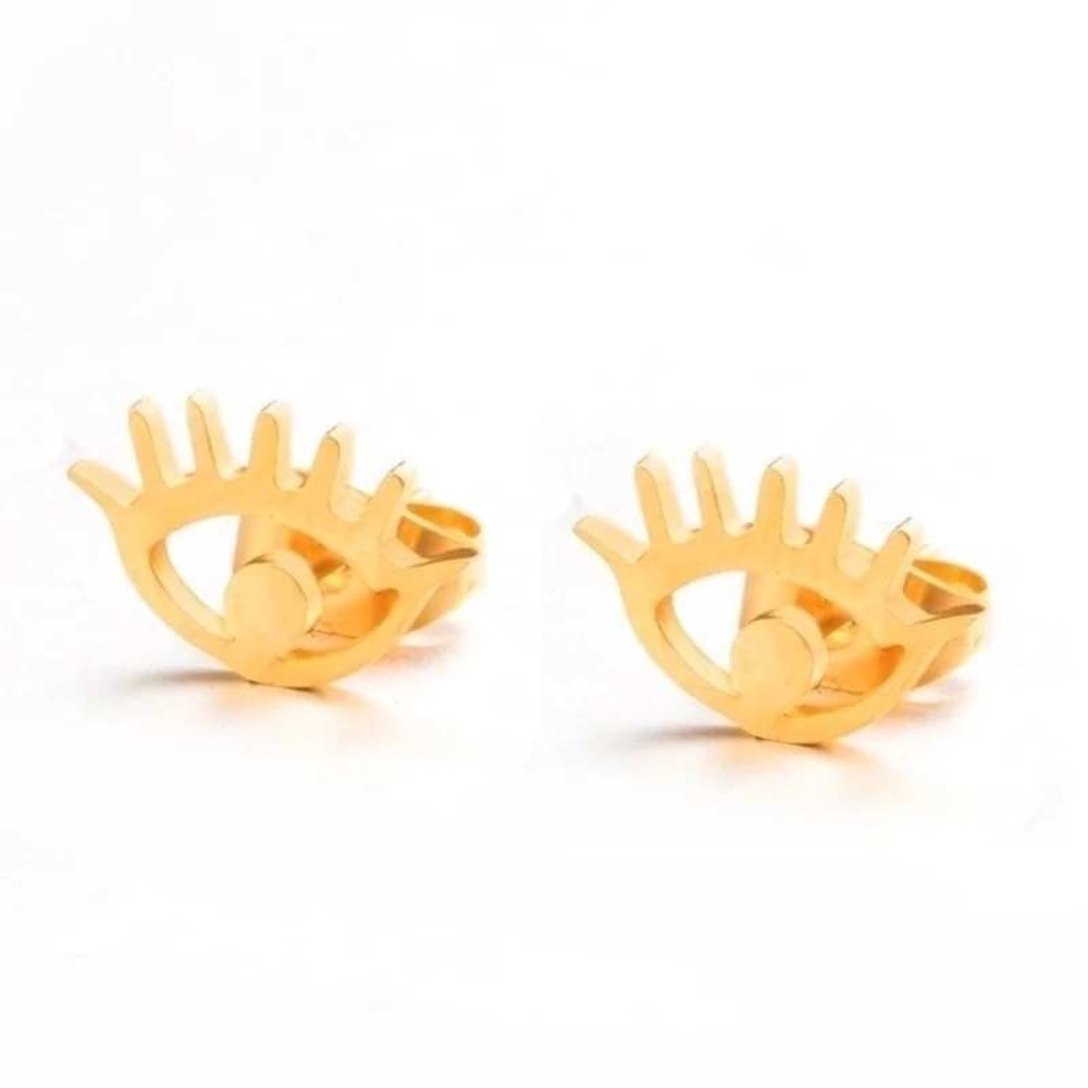 Evil Eye Stud Earrings Stainless‎ Steel Gold Tone Minimalist Jewelry